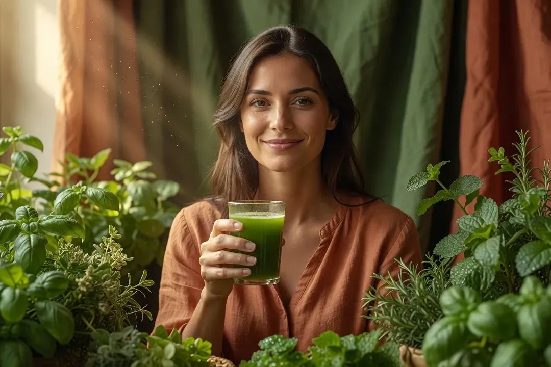 Femme entourée de plantes naturelles — Wilolud Journal santé au naturel